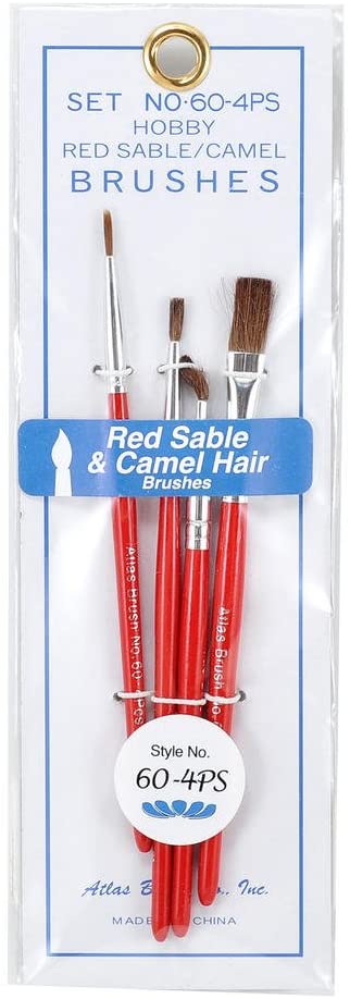 Atlas Brush #60-4PS Red Sable & Camel Hair Paintbrushes with Short Handles 4 Pack